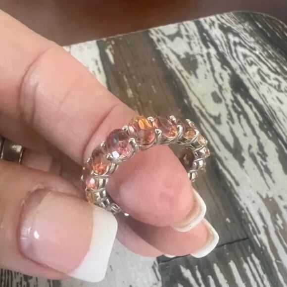 VJ Jewelry - 925 Eternity Band *Champagne* Oval Cut Stones Sz 8